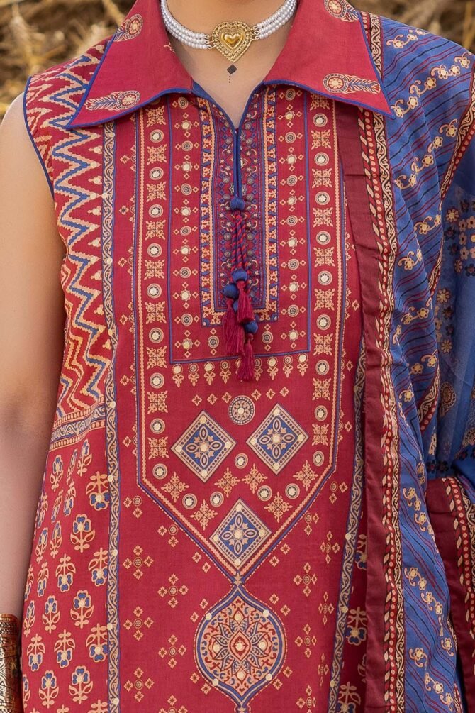 gold printed shirt dupatta dyed trouser gulahmed cl 52630 close