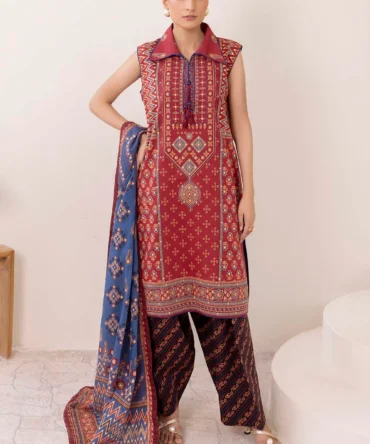gold printed shirt dupatta dyed trouser gulahmed cl 52630 front