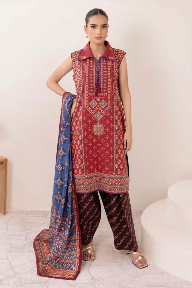 gold printed shirt dupatta dyed trouser gulahmed cl 52630 front