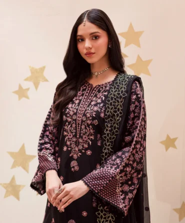 Black Sakura 3Pc Festive Embroidered Lawn BATIK 25239250206766