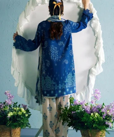 BluePrintedLawnShirt ChiffonDupatta CottonFarshiShawlar 50