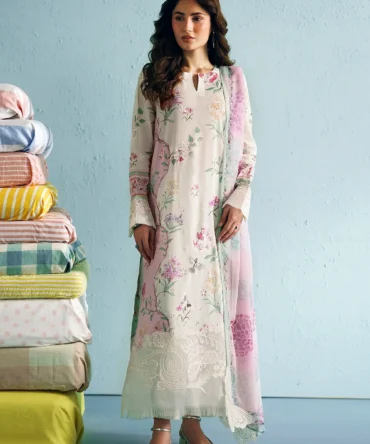 PrintedLawnShirtwithChiffonDupattaandCottonTrouser SummerySky Vol1 26